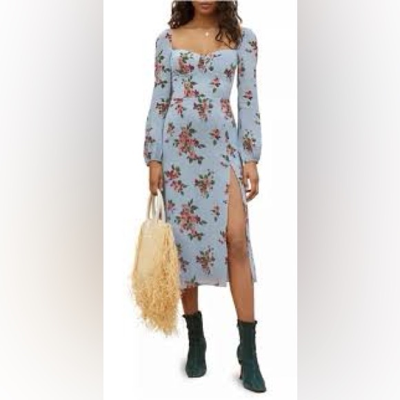 Reformation Dresses & Skirts - Reformation Shelby Floral Midi Dress in Light Blue with Pink Blooms
